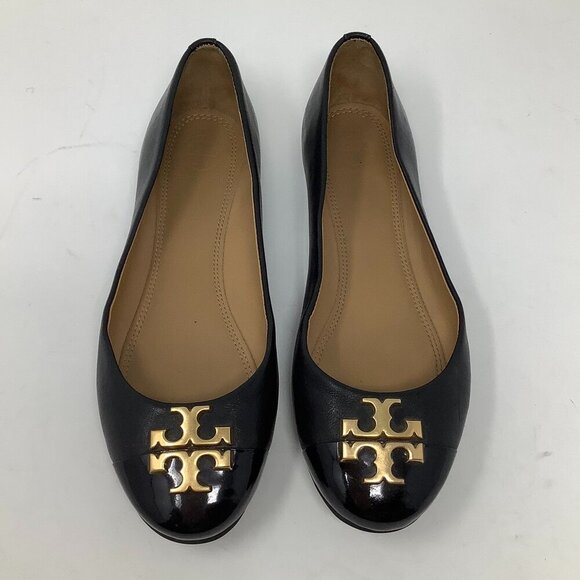 Tory Burch 'Everly' Cap-Toe Leather Ballet Flats 6.5 black *worn only once* EUC - Picture 3 of 7